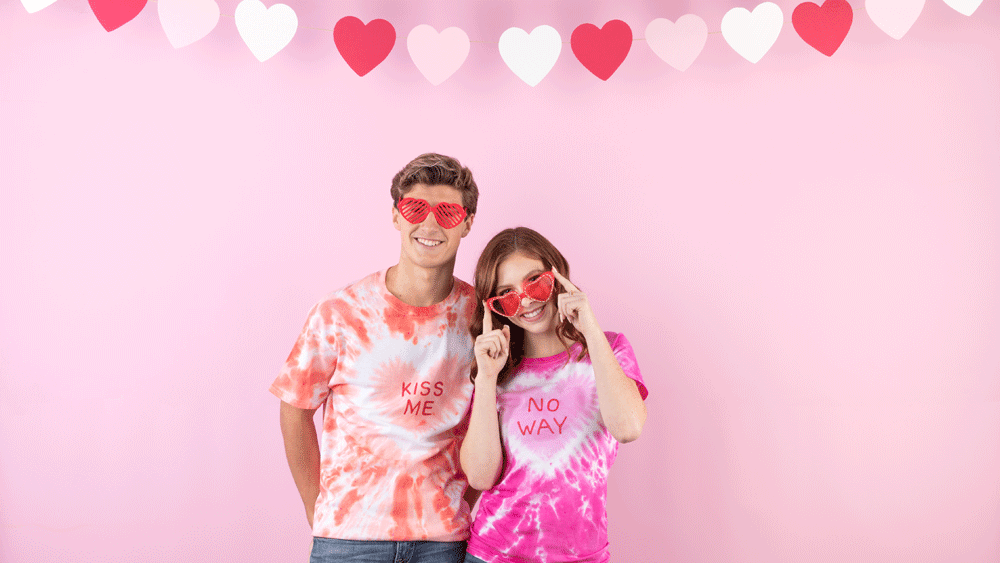 Show details for Valentine Conversation Hearts Tie Dye Shirts