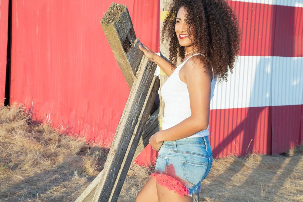 Tie-Dye Lace Accent Jean Shorts