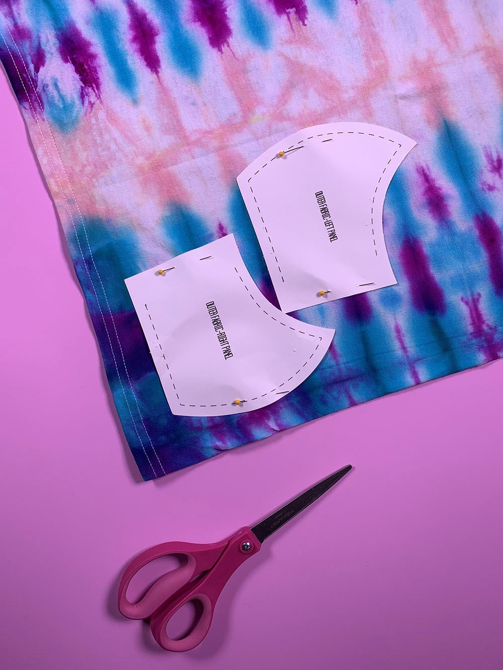 Tulip Tie-Dye Face Mask Tutorial - use pattern to cut fabric