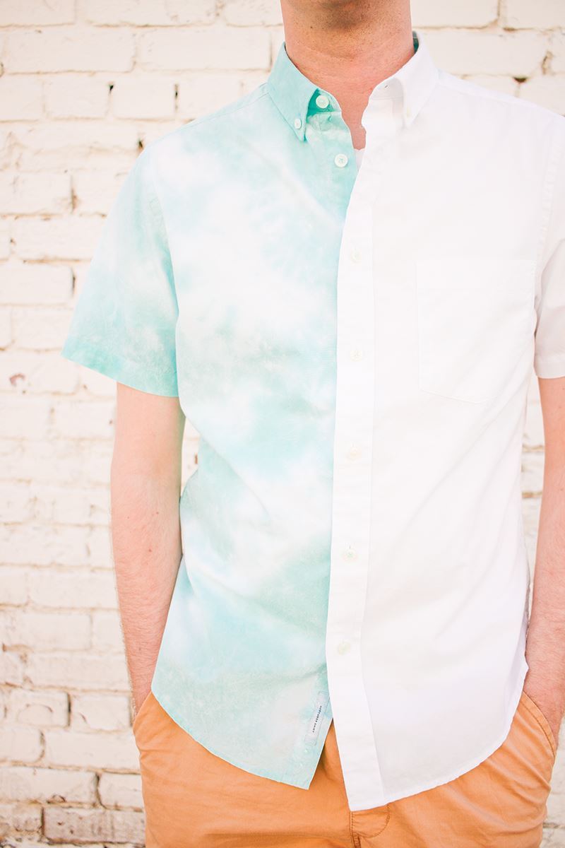 Half crumple tie-dye men’s dress shirt