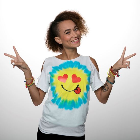 Turquoise and Yellow Emoji Tie Dye Shirt