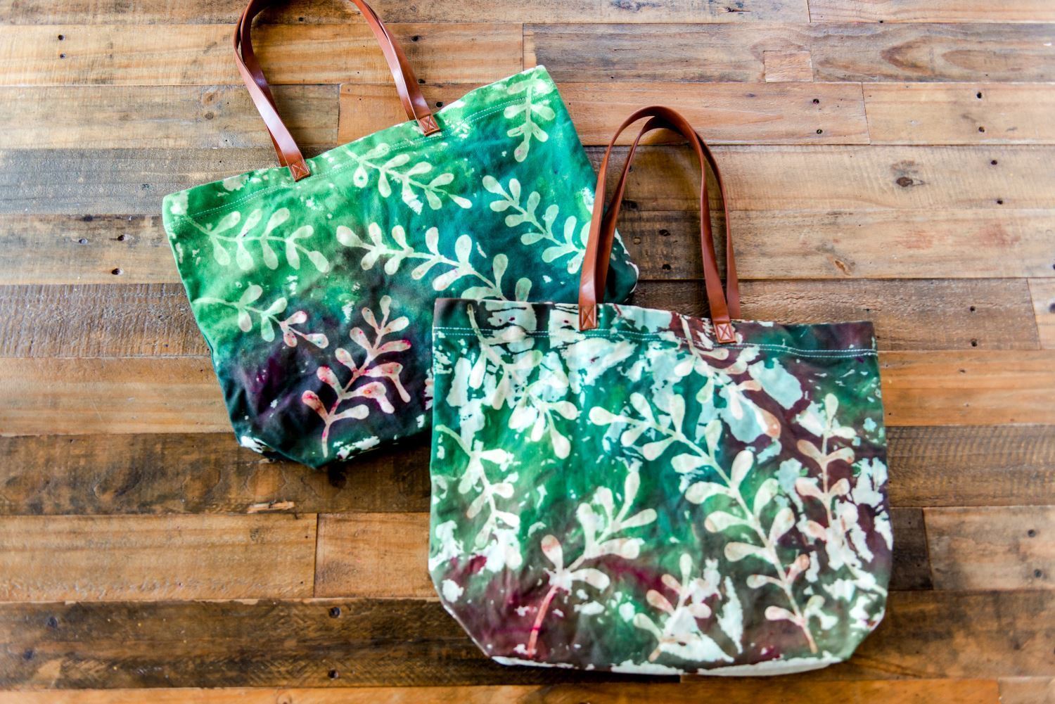 Floral glue resist dye tote bag