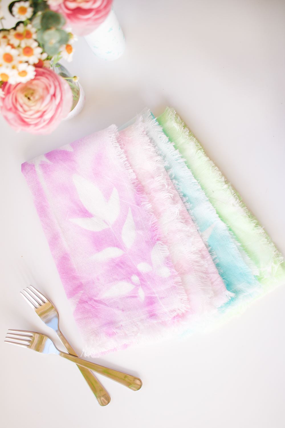 Pastel Dyed Plant Pattern Cloth Napkins