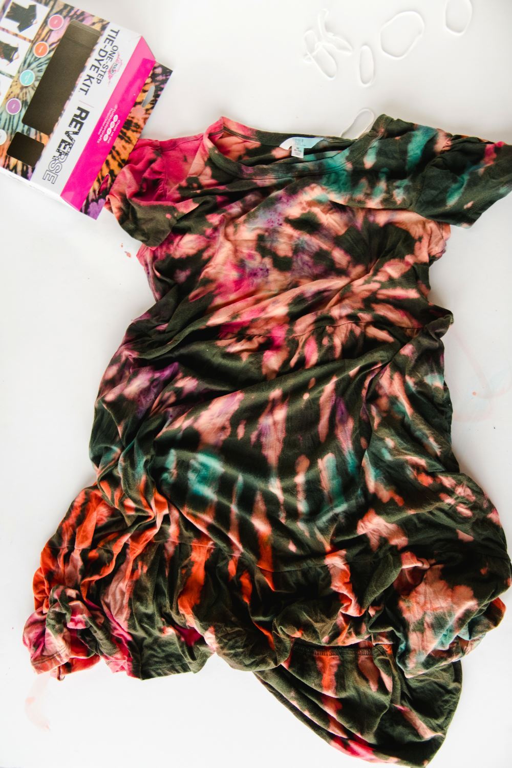 Multicolored bleach tie-dye dress