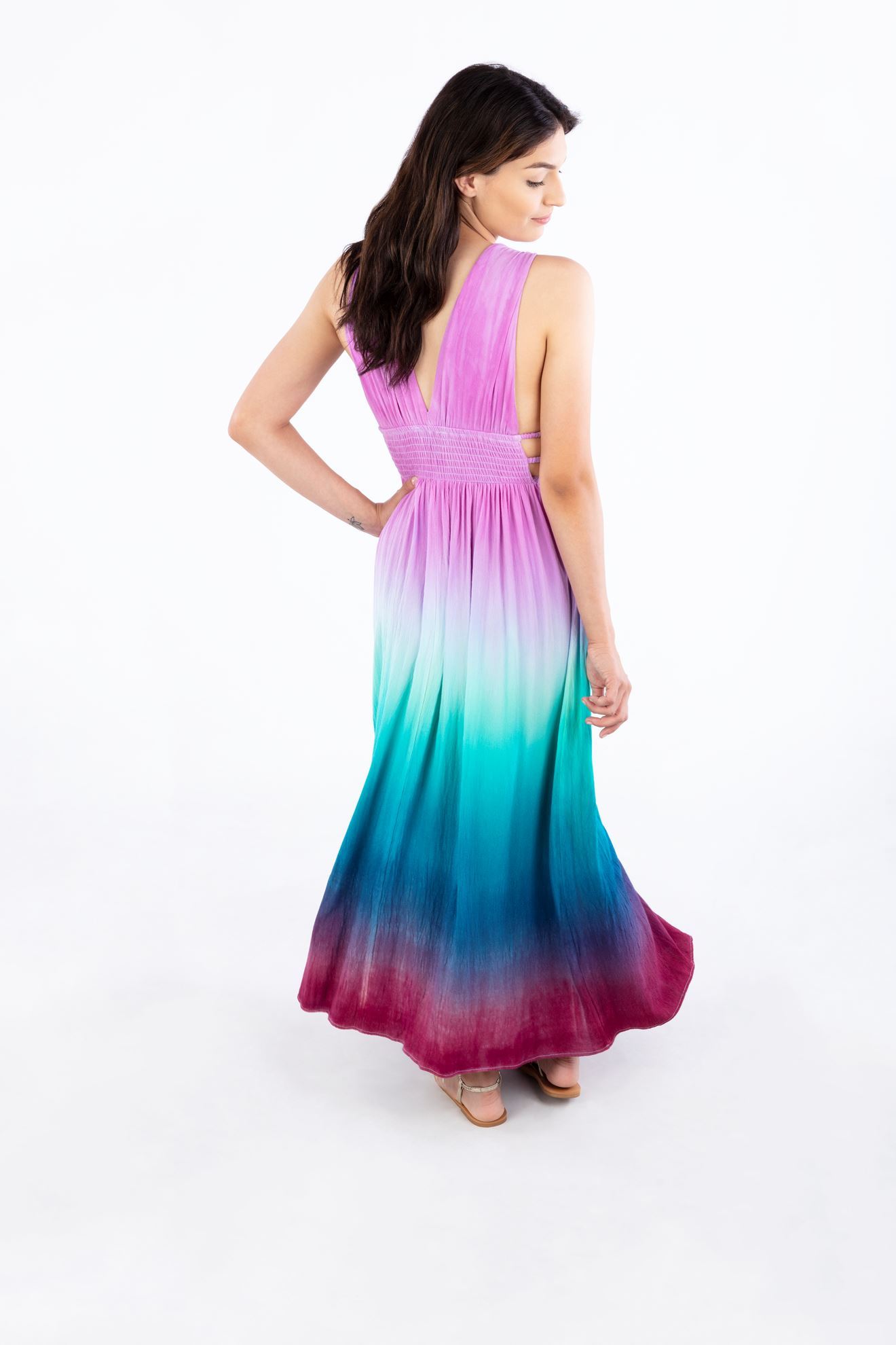Multicolored Ombre Tie-Dye Maxi Dress