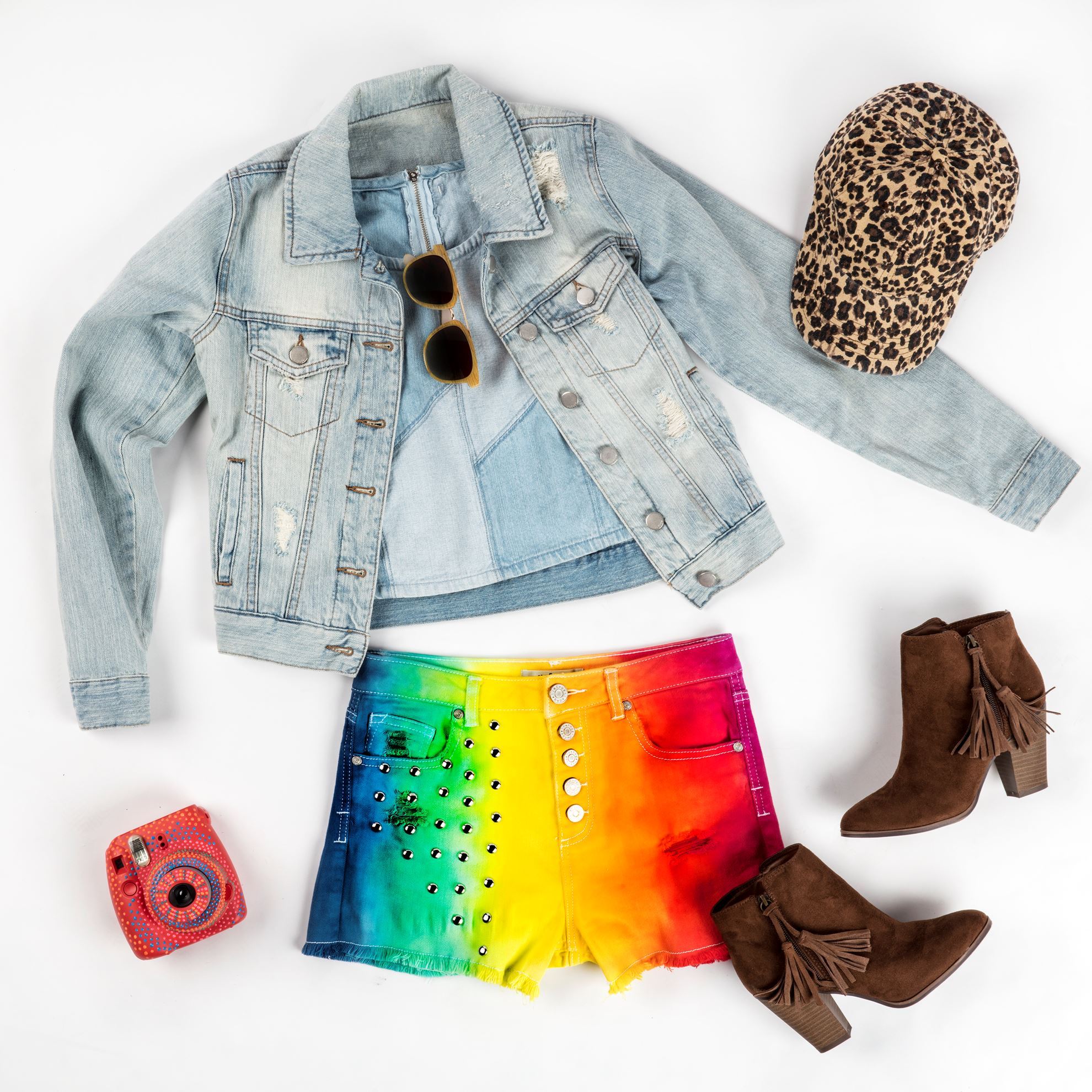 Rainbow Ombre Tie-Dye Shorts Festival Look