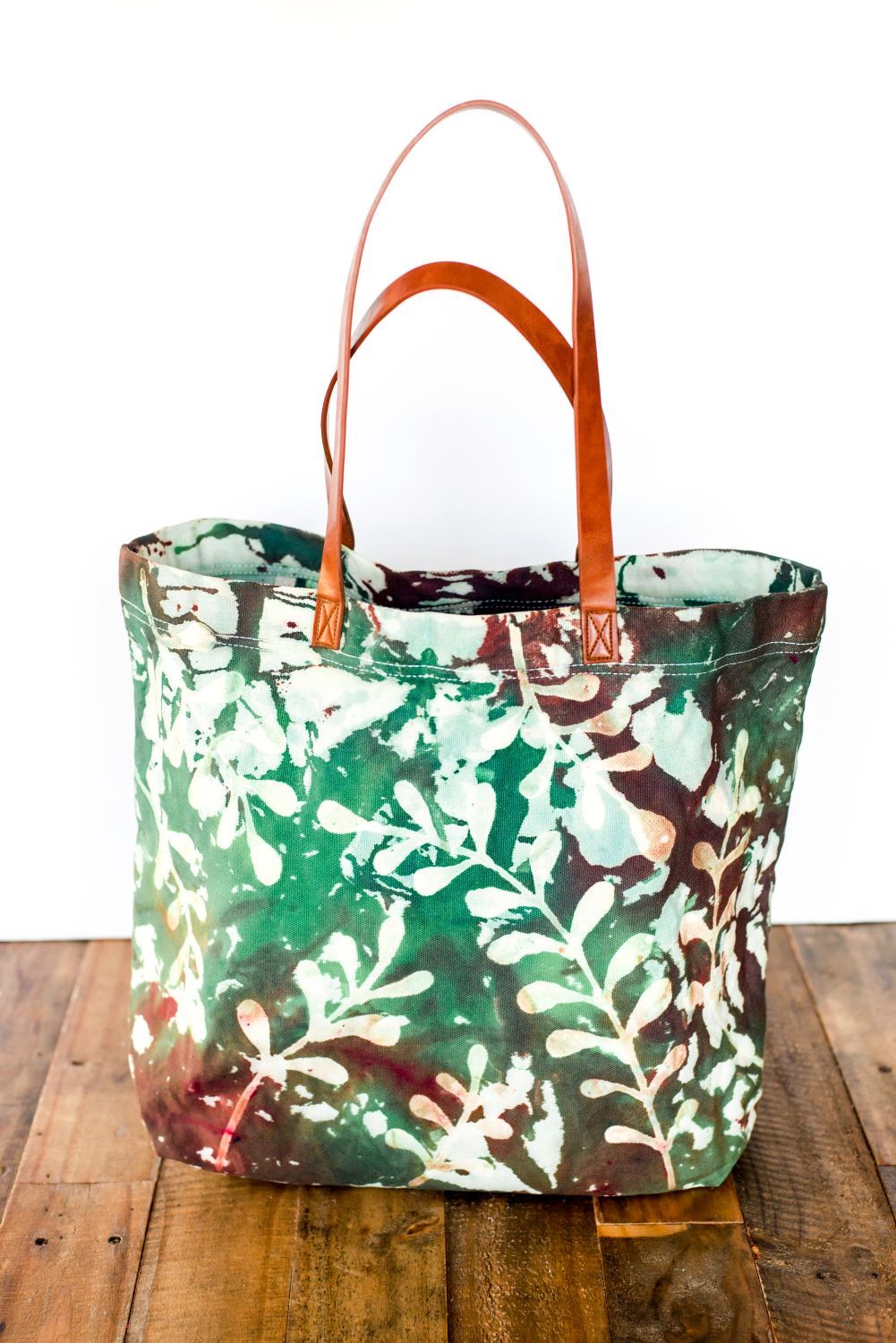 Botanical resist tie-dye tote