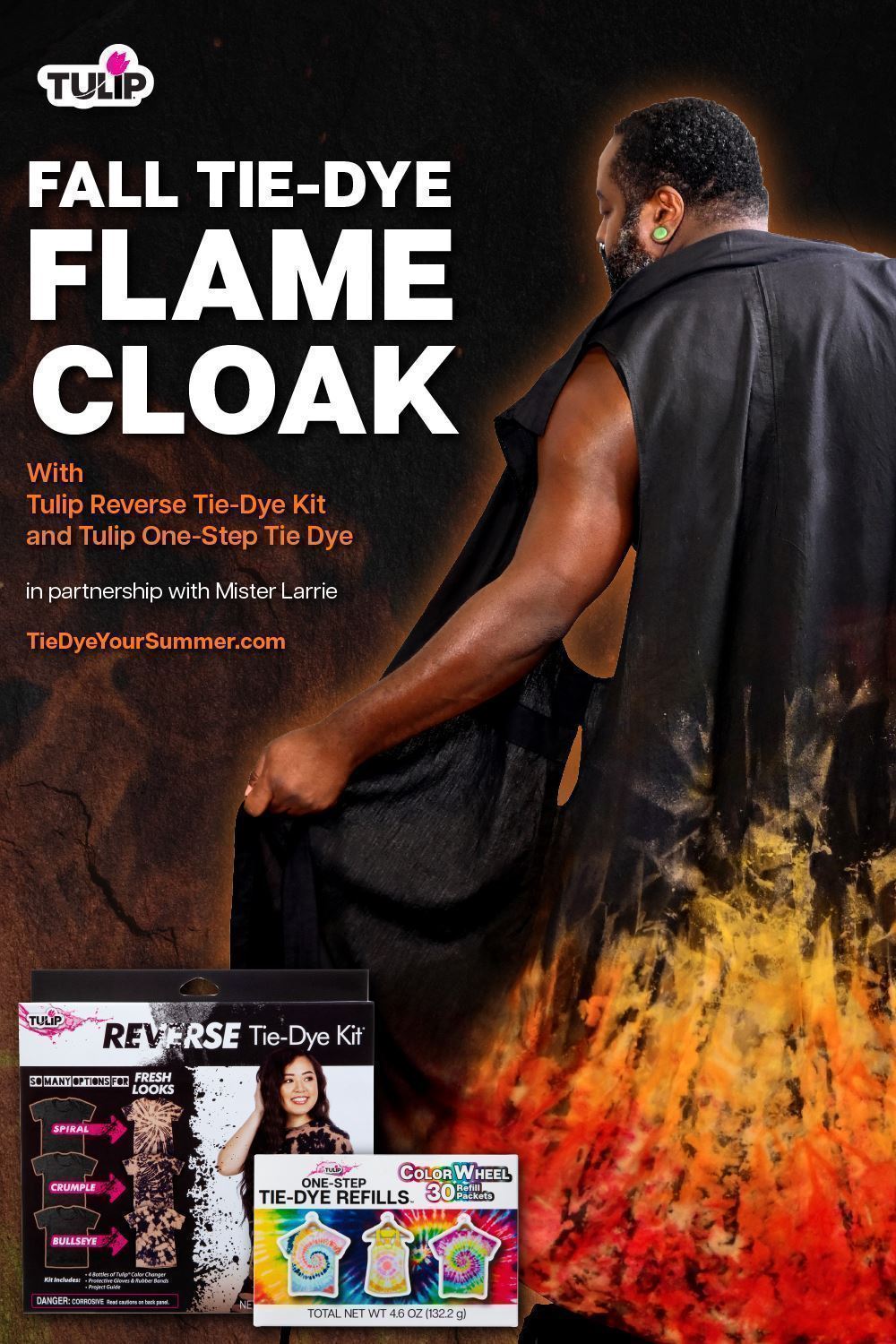 Flame Pattern Cloak with Reverse Tie Dye