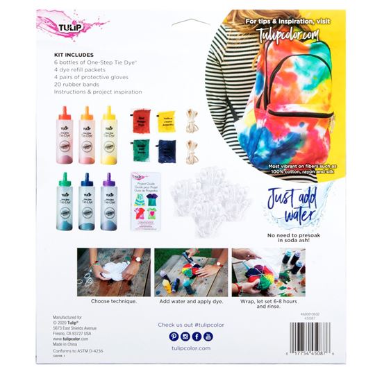 One-Step Tie-Dye Kit Rainbow Color Collection  back of box